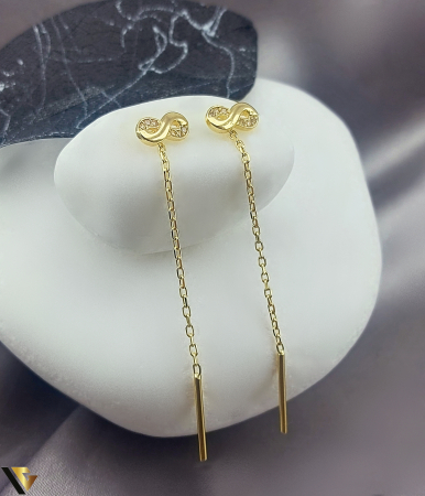Cercei din aur - Cercei cu Lant, Aur 14k, Zirconiu