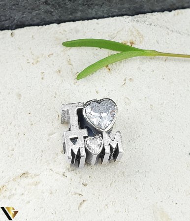 Pandantive din argint - Charm / Talisman din Argint 925, I Love Mom INIMA MAMA