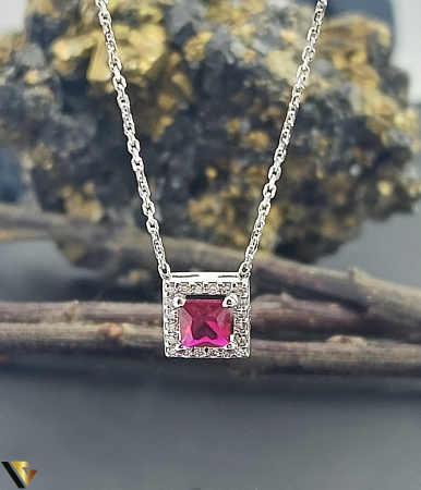 Coliere cu diamante - Colier Aur 14k, Rubin si Diamante de 0.08 ct in total