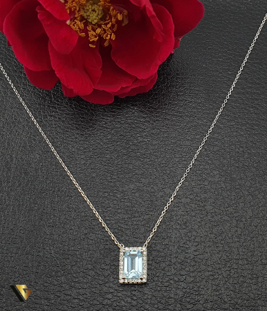 Coliere cu diamante - Colier Aur 14k, Diamante 0.09 ct, Topaz