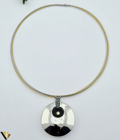 Coliere cu diamante - Pandantiv Argint 925, Aur 18k, Diamant 0.22 ct, Colier sarma multistrat din otel inoxidabil
