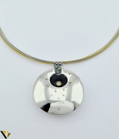 Pandantiv Argint 925, Aur 18k, Diamant 0.22 ct, Colier sarma multistrat din otel inoxidabil [2]