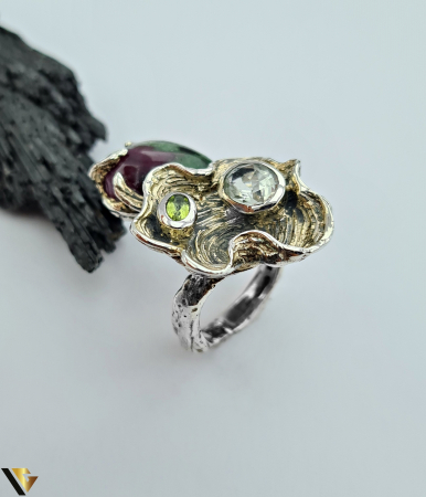 Inele din argint - Inel Argint 925, Zoisit cu rubin , ametist verde, peridot