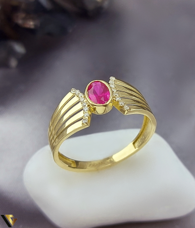 Inele din aur - Inel aur 14k, Cristale de zirconiu, PIATRA ROSIE, CULOARE RUBIN Greutate: 2.38 grame Latime: 10 mm Diametru: 19.25 mm Masura: UE 21 / RO 61 (circumferinta) Marcaj /  titlu: "585" Locatie: Bacau Calea Republicii Tel: 0758108978