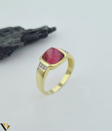 Bijuterii din aur - Inel Aur 14k, Diamante 0.06 ct, Turmalina roz