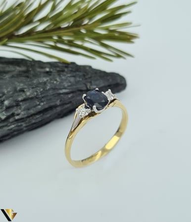 Inele cu diamante - Inel Aur 14k, Diamante 0.01 ct, Safir