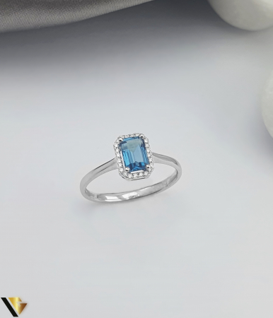 Inele cu diamante - Inel Aur 14k , Diamante 0.05 ct, Topaz