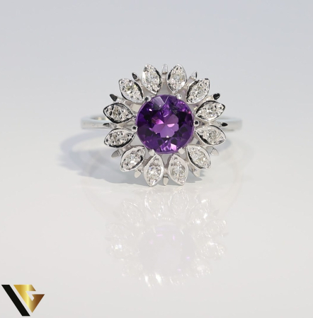 Inel Aur 14k, Diamante 0.12 ct, Ametist [1]