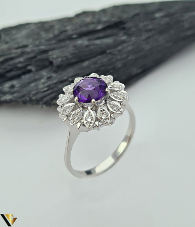 Bijuterii din aur - Inel Aur 14k, Diamante 0.12 ct, Ametist