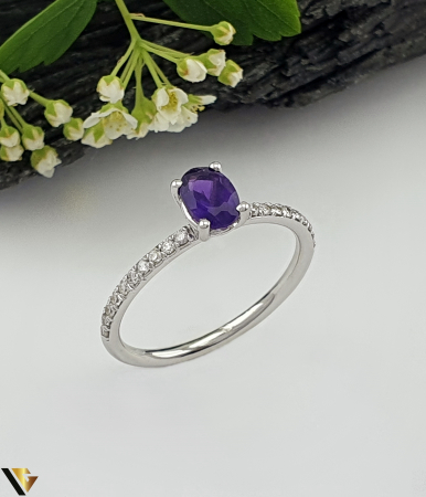 Inele cu diamante - Inel Aur 14k , Diamante 0.15 ct, Ametist