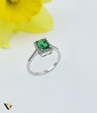 Inele cu diamante - Inel Aur 14k, Diamante 0.16 ct, Smarald