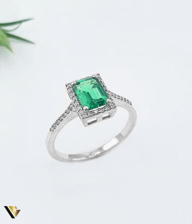 Inele cu diamante - Inel Aur 14k, Smarald, Diamante 0.16 ct