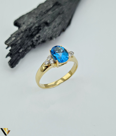 Bijuterii din aur - Inel Aur 14k, Diamante 0.18 ct si Topaz