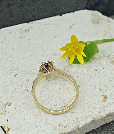 Inel Aur 14k, Diamante 0.24 ct in total, Safir [2]