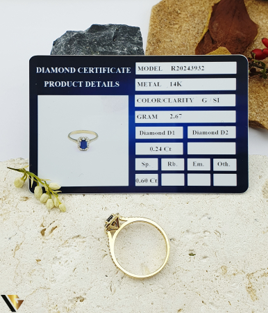 Inel Aur 14k, Diamante 0.24 ct in total, Safir [3]