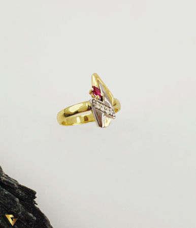 Inele cu diamante - Inel Aur 14k, Diamante si Rubin