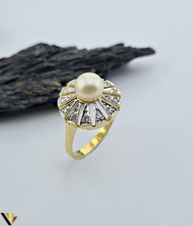 Inele - Inel aur 14k, Perla si Zirconiu