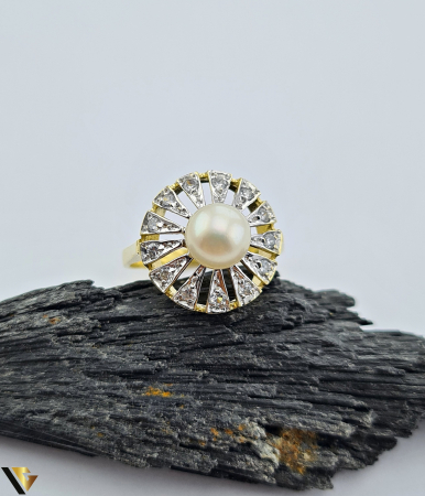 Inel aur 14k, Perla si Zirconiu [1]