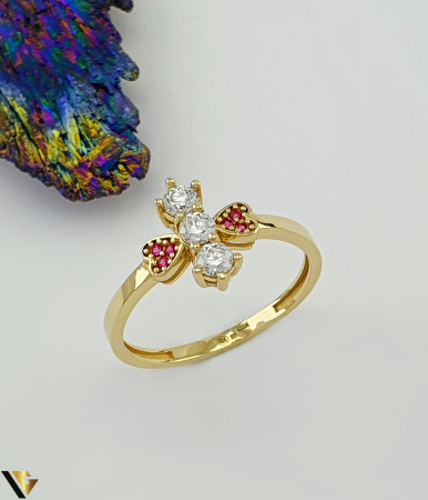 Inele din aur - Inel aur 14k Rubine de sinteza si Cristale de zirconiu Greutate: 1.74 grame Latime: 12 mm Diametru: 17.60 mm Masura: UE 15 / RO 55 (circumferinta) Marcaj /  titlu: "585" Locatie: Bacau Calea Marasesti Tel: 0756943079
