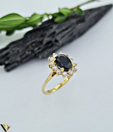 Bijuterii din aur - Inel aur 14k, Safir si Zirconiu