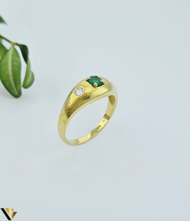 Inele cu diamante - Inel Aur 14k, Smarald 0.16 ct, Diamante 0.14 ct