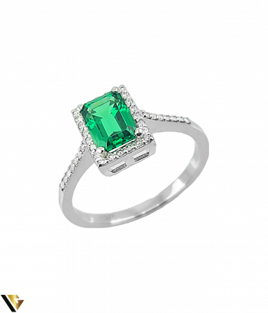 Inele cu diamante - Inel Aur 14k, Smarald si Diamante de 0.15 ct in total, 2.53 grame