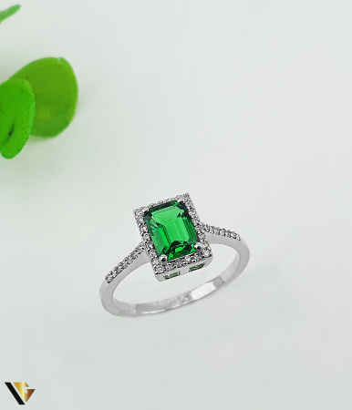 Inele cu diamante - Inel Aur 14k, Diamante 0.16 ct, Smarald