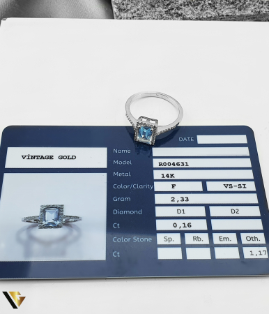 Inel Aur Alb 14K,  Topaz, Diamante 0.16 ct [2]