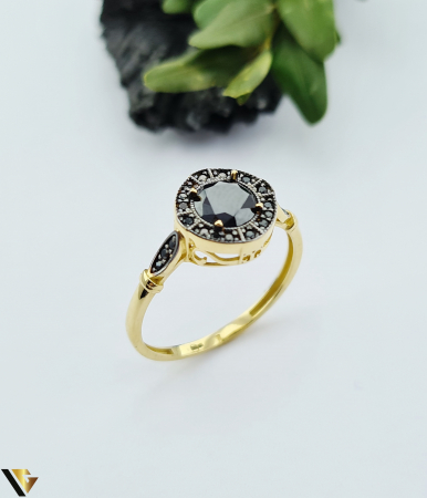 Bijuterii din aur - Inel aur 14k,  Cristale de Zirconiu negre 2.18g