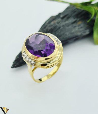 Inele - Inel Aur 18k, Ametist, Diamante 0.05 ct