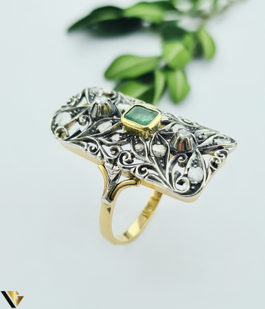 Inele cu diamante - Inel Aur 18k, Argint 925, Diamante, Smarald