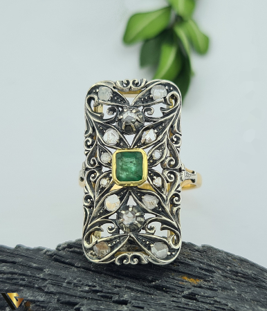 Inel Aur 18k, Argint 925, Diamante, Smarald [1]