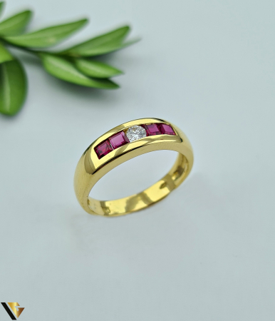 Inele cu diamante - Inel Aur 18k, Diamante 0.10 ct ,Rubine