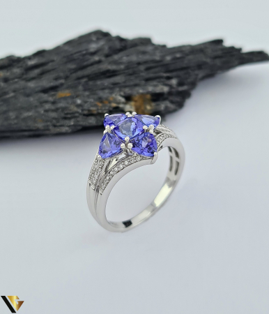 Inele cu diamante - Inel Aur 18k, Diamante 0.22 ct, Tanzanite  1.30 ct