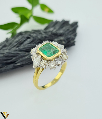 Inele - Inel Aur 18k, Diamante 2.00 ct, Smarald 1.45 ct