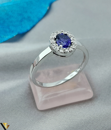 Inele cu diamante - Inel Aur 18k, Safir si Diamante de 0.16 ct in total