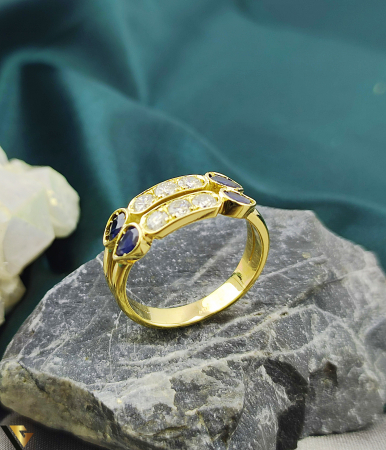 Inele cu diamante - Inel Aur 18k, Safire si Diamante de cca. 0.48 ct in total, 5.18 grame