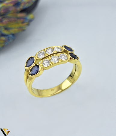 Bijuterii din aur - Inel Aur 18k, Safire si Diamante