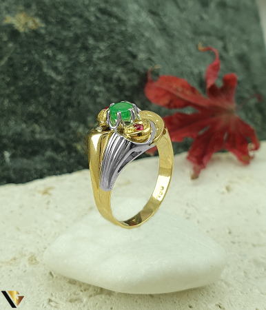 Inele din aur - Inel Aur 18k, Smarald, Spinel