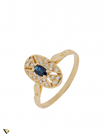 Inel Aur 19k, Safir si Diamante de aprox. 0.20 ct in total, 3.63 grame [3]