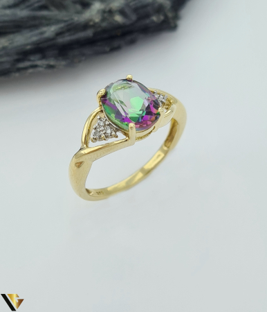 Inele din aur - Inel Aur 9k, Diamante 0.03 ct, Topaz Mistic