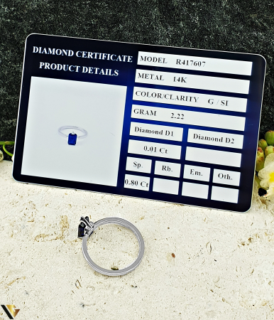 Inel Aur Alb 14k, Diamante 0.01 ct in total, Safir [3]