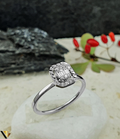 Inele cu diamante - Inel Aur Alb 14k, Diamante 0.09 ct in total