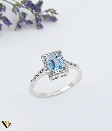 Inele cu diamante - Inel Aur Alb 14K,  Topaz, Diamante 0.16 ct
