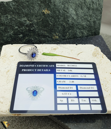 Inel Aur Alb 14k, Diamante 0.53 ct in total, Safir [4]