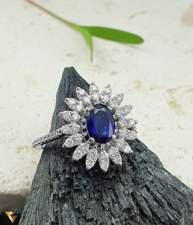 Inel Aur Alb 14k, Diamante 0.53 ct in total, Safir [1]