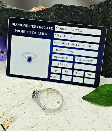 Inel Aur Alb 14k, Diamante 0.24 ct in total, Safir [3]