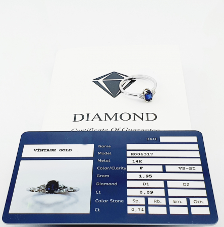 Inel Aur Alb 14k, Diamante 0.09 ct, Safir [2]