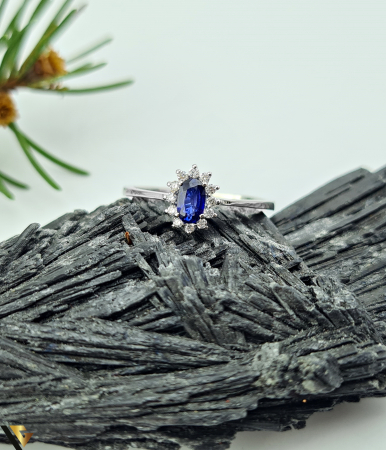 Inel Aur Alb 18k, Diamante 0.35 ct, Safir [1]