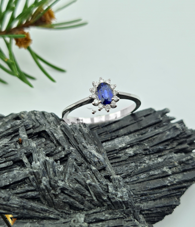 Inele cu diamante - Inel Aur Alb 18k, Diamante 0.35 ct, Safir